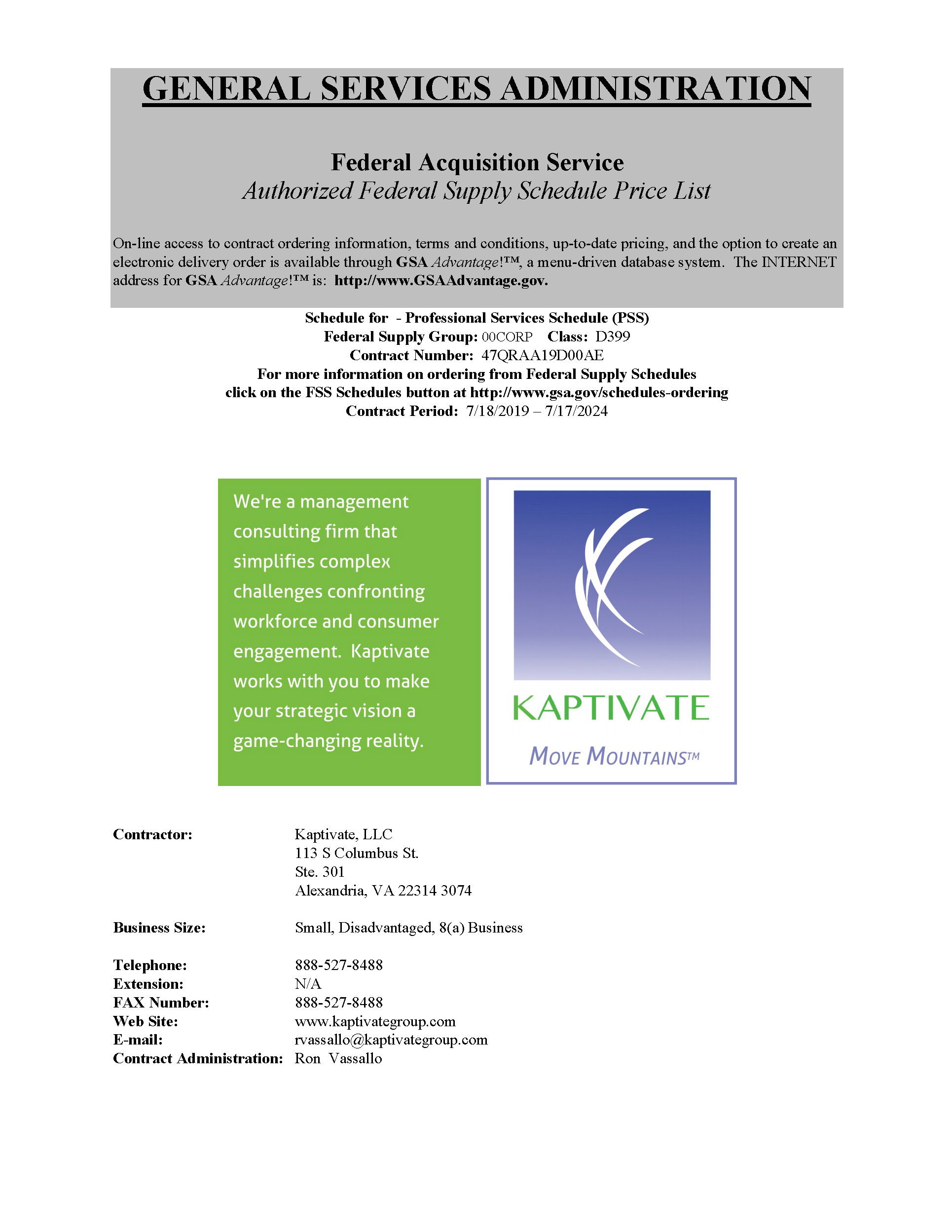 Kaptivate LLC_Authorized Federal Supply Schedule Price List_Page_01